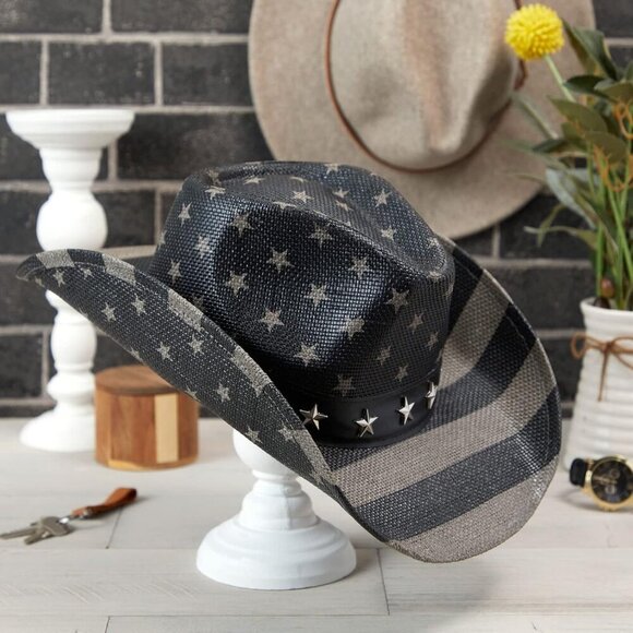 Zodaca USA Straw American Flag Cowboy Hat for Men Vintage Cowgirl Costume - Picture 8 of 9